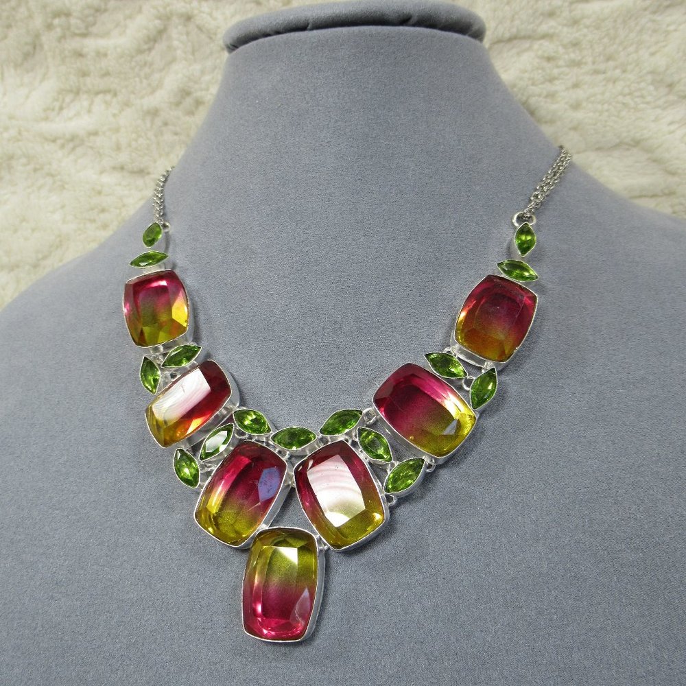 SUNRISE Peridot Tourmaline Necklace 18” Riviere - Picture 8 of 16